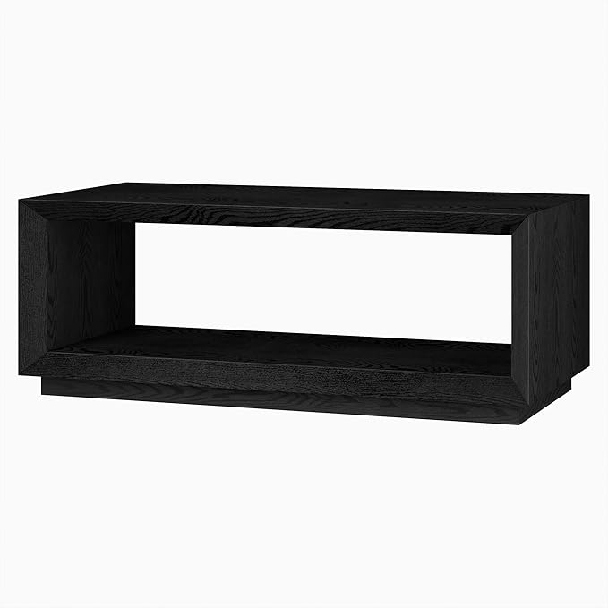 Henn&Hart 48" Rectangular Coffee Table with Open Storage Shelf for Living Room, Family Room, or Office, Black Grain-Ruum Studio Home
