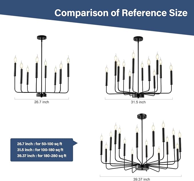 Modern Black Farmhouse Chandeliers, 12-Light Industrial Metal Chandelier Lighting, Classic Candle Hanging Pendant Light Fixtures for Living Room, Dining Room, Kitchen, Bedroom, Entryway-Ruum Studio Home
