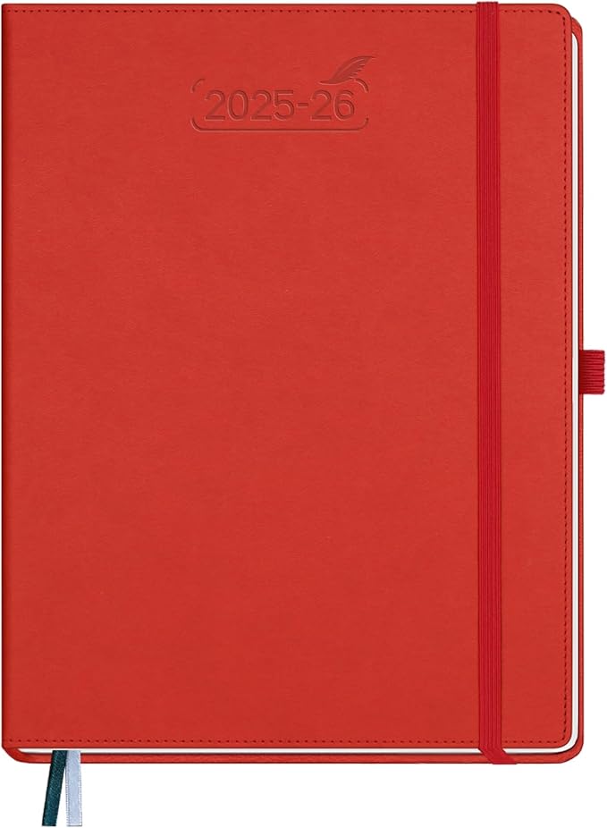 BEZEND Planner 2025-2026 Weekly and Monthly, 8.5" x 11" Academic Calendar (Jul 25-Dec 26) Vertical Daily Appointment with Hourly Timeslot & Monthly Tab, PU Leather Hardcover - Red-Ruum Studio Home