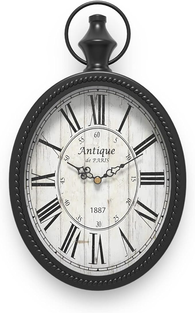 Menterry Small Retro Oval Wall Clock, Antique Old Design, Black Vintage Style, Battery Operated Silent Decor Wall Clocks for Kitchen,Bedroom,Farmhouse,Bathroom (11.2" H x 6.7" W)-Ruum Studio Home