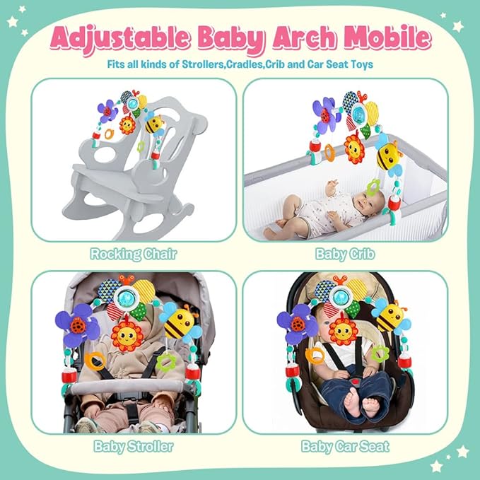 Baby Stroller Arch Toys,Adjustable Crib Mobile for Bassinet with Sensory Play Accessories and Hanging Toys,Baby Travel Car Seat Toys for Toddler Boy Girl 0 3 6 9 12 24 Months-Ruum Studio Home