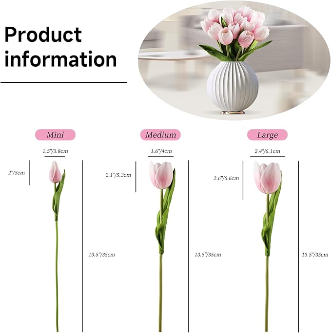 Buart Artificial Tulip in Bulk for Home Kitchen Wedding Bridal Bouquet,Fake Flowers for Valentine's Day Mother's Day Easter Table Centerpieces Decorations(Large Size,Pink,Real-Touch,12pcs)-Ruum Studio Home