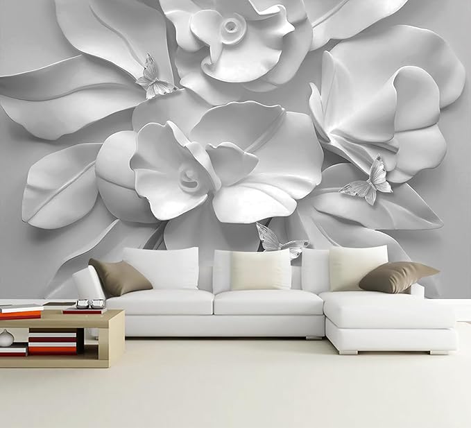 WFBHUA-3d Gray Floral Wallpaper Mural Black and White Embossed Peony Flowers Butterfly Wallpaper for Living Room Bedroom(Not Peel and Stick)-Ruum Studio Home