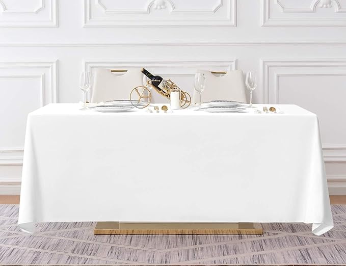 Surmente 10 Pack White Rectangle Tablecloth 90 x 156-inch Rectangular Polyester Table Cloth for Weddings, Banquets, or Restaurants-Ruum Studio Home