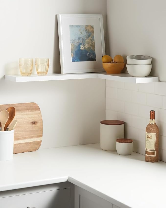 BAYKA Floating Shelves Set of 2, 22.5" Rustic Wood Wall Mounted Shelves for Bathroom, Bedroom, Living Room, Kitchen & Office, Hanging Display Shelf with 22 lbs Capacity (White)-Ruum Studio Home