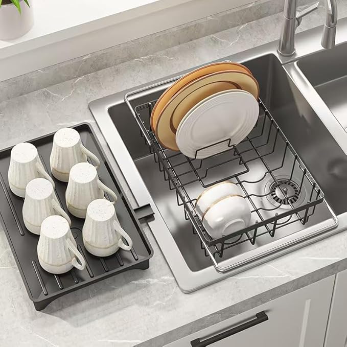 LEMIKKLE Roll Up Dish Drying Rack, Over The Sink Dish Drainer Rack, Foldable Sink Drying Rack, Anti-Slip Silicone Wrapped Dish Drainer for Kitchen Counter-Ruum Studio Home