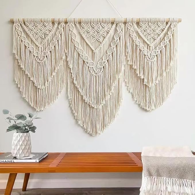 large macrame wall hanging - Boho Tapestry Macrame Wall Decor Art- Chic Bohemian Handmade Woven Tapestry Home Decoration for Bedroom Living Room Apartment Wedding Party - 43"x32" (Double-layer)-Ruum Studio Home
