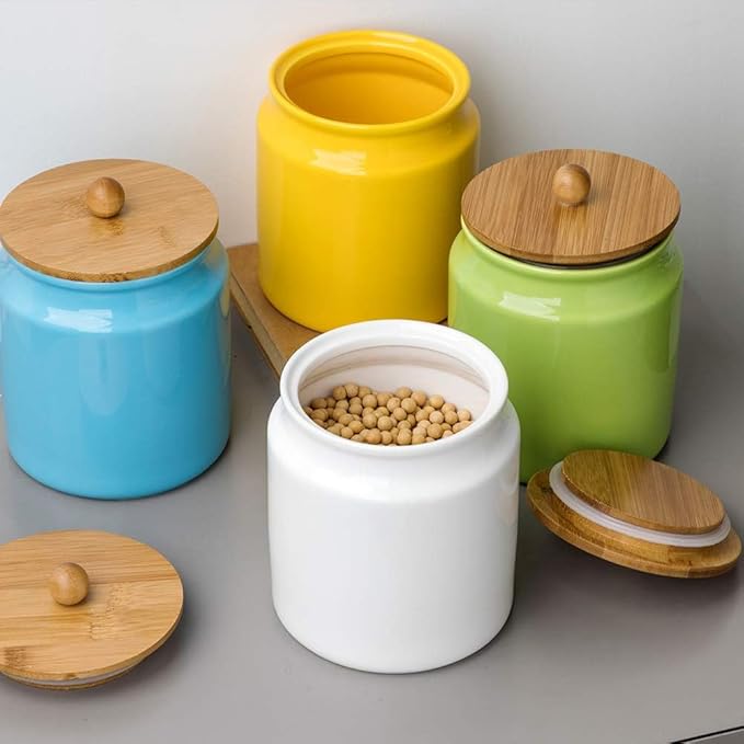 Sweejar Ceramic Kitchen Canisters, 28 FLOZ Porcelain Food Storage Jar with Airtight Seal Wooden Lid, Home Container Serving for Coffee Beans, Tea-leave, Sugar, Salt, Tool Bucket (Turquoise)-Ruum Studio Home