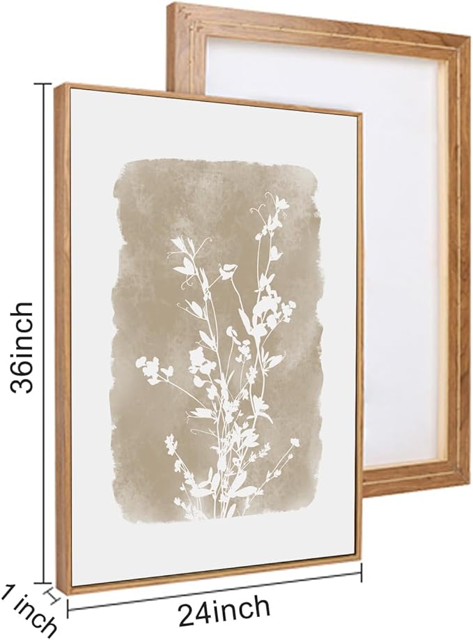 HPINUB Large Boho Wildflowers Canvas Framed Wall Art Set,Minimalist Vintage Flower Wall Decor,Beige Floral Botanical Artwork for Living Room Bedroom,Dining Room,Office -24"x36"x3-Ruum Studio Home
