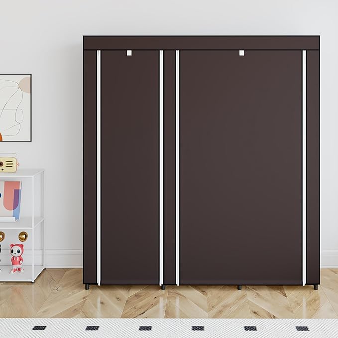 SORCEDAS Portable Wardrobe Closet Storage Organizer Metal Hanging Rack Non-Woven Fabric (Coffee, 51 Inch)-Ruum Studio Home