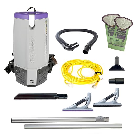 ProTeam Super Coach Pro 10 Commercial Backpack Vacuum with ProBlade Hard Surface and Carpet Tool Kit, 10 Quart, Corded, 107538-Ruum Studio Home