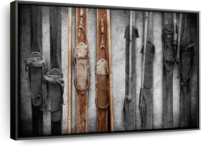 ElephantStock Ski Collection Wall Art - Horizontal Framed Canvas - 1-Piece Bathroom Wall Decor - Photography sports Canvas Print - Brown and Black Decor for Wall - 37" X 25"-Ruum Studio Home