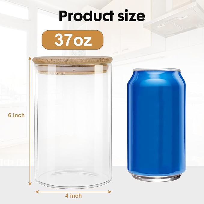 YUNCANG Glass Food Storage Jars 37oz [Set of 6],Clear Glass Food Storage Containers with Airtight Bamboo Lid Stackable Kitchen Canisters for Candy,Cookie,Rice,Sugar,Flour,Pasta-Ruum Studio Home