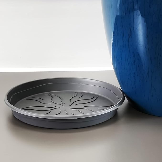 FixtureDisplays® Garden Plastic Round 11.8" Diameter 12" Tall Planter Resin Glazed Faux Ceramic Flower Pots Drainage Hole with Saucer Decorative Pot 15580-NF-Ruum Studio Home