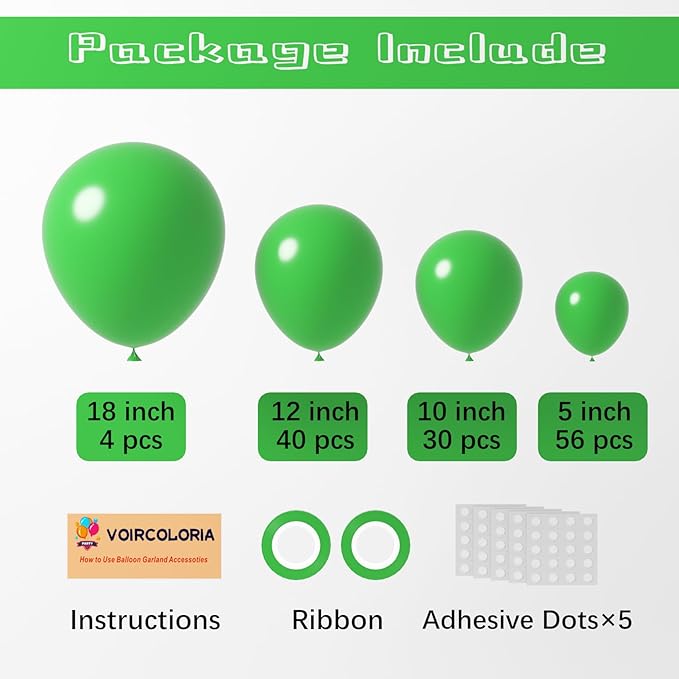 130pcs Green Balloons Different Sizes 18" 12" 10" 5" Party Latex Balloons for Birthday Dinosaur Baby Shower St. Patrick's Day Summer Jungle Forest Safari Party Decorations-Ruum Studio Home