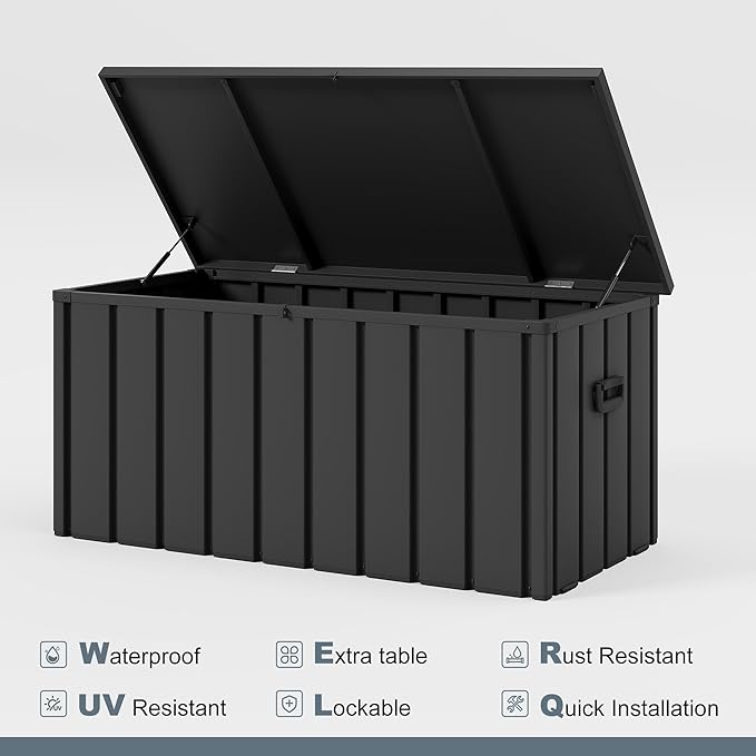 PURPLE LEAF Outdoor Deck Box 150 Gallon Waterproof Lockable Storage Box Container with Lid Deck Organization for Patio Cushions Side Table Pool Accessories Garden Tools, Gray-Ruum Studio Home