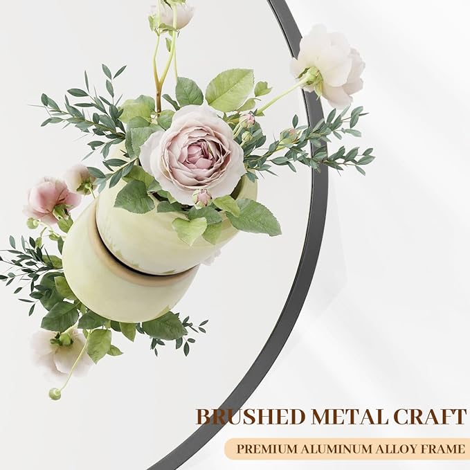 BEAUTYPEAK 30 Inch Round Mirror, Metal Frame Circle Mirror, Wall Mounted for Entryway, Bathroom, Vanity, Living Room, Black-Ruum Studio Home