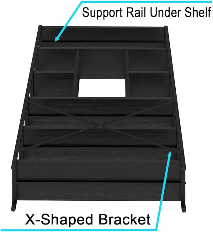 LVB 6 Tier Tall Black Bookshelf, Modern Large Wide Book Rack Storage, Industrial Wood Metal Etagere 6 Shelf Bookcase, Farmhouse Open Display Book Shelf Organizer for Bedroom Living Room Office, Black-Ruum Studio Home