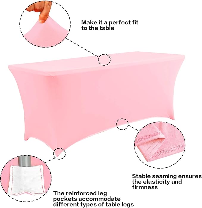 IVAPUPU 6FT Table Cloth for Rectangular Fitted Events Stretch Pink Table Covers Washable Cover Spandex Tablecloth Protector for Party, Wedding, Cocktail, Banquet, Festival-Ruum Studio Home