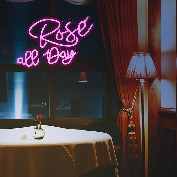 Rose All Day Neon Sign LED Pink Rose Neon Light For Wall Decor Dimmable USB Words Light Up Sign for Bedroom Wedding Party Atmosphere Decor Lovers Gift(12.2 * 16.1 In)-Ruum Studio Home