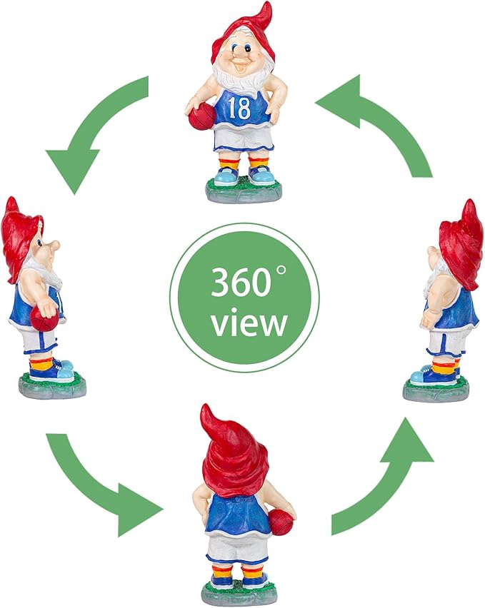 Outdoor Garden Sculpture Sports Garden Gnome with Basketball, 9.5 Inch Decorative Resin Statue, Red and Blue Jersey, Indoor Outdoor Decor A for Basketball Enthusiasts-Ruum Studio Home