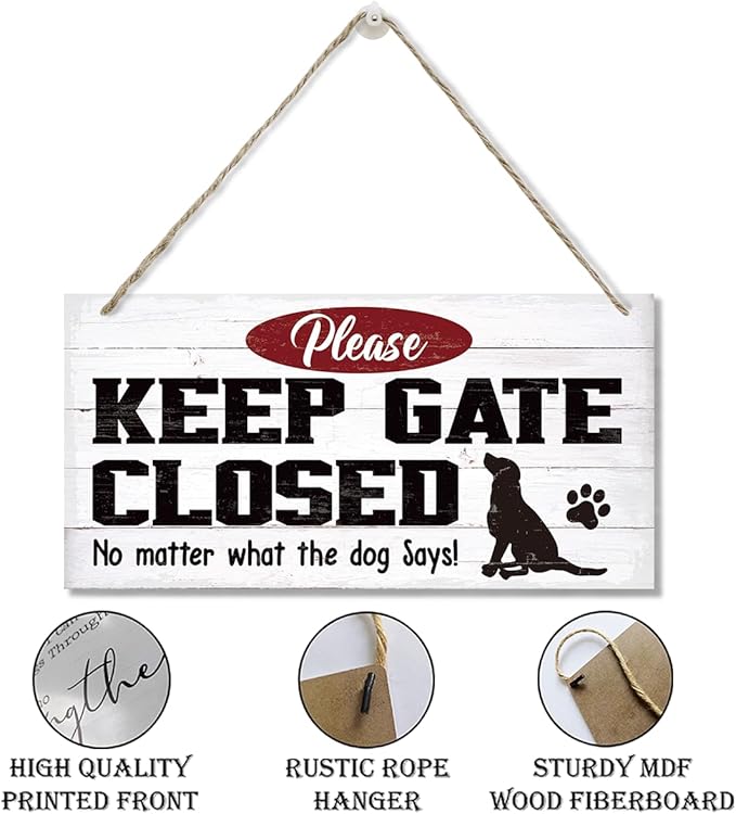 Warning Signs, Keep Gate Closed Dog Sign, Decorative Wood Hanging Wood Plaque, Warning Animal Dog Sign, Funny Novelty Caution Dog Sign, Dog Owner Home Decor, Door Gate Hanger Outdoor-Ruum Studio Home