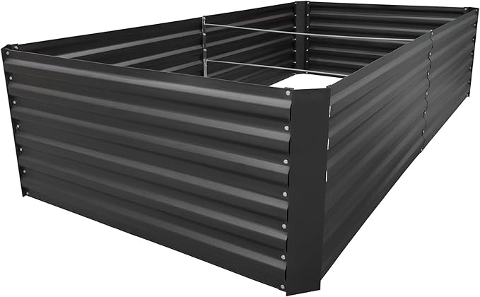 8x4x2FT Metal Raised Garden Bed Kit, Galvanized Outdoor Garden Bed Planter Box for Vegetables, Flowers, Herbs, Succulents and More, Black-Ruum Studio Home