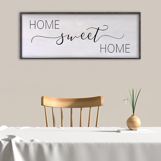 Home Sweet Home Sign Wall Decor 40"x15" Above Bed Living Room Large Wooden Framed Family Plaques Art (Black)-Ruum Studio Home