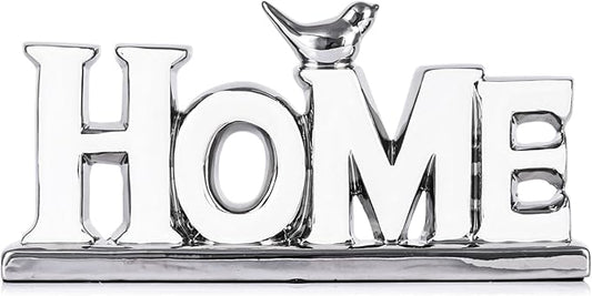 Love Sign Decoration,White and Silver Love Signs for Home Decor,Bird Sculpture Personalized Love Decor,Chrome Style Figurine Decorative Ornaments for Living Room,Bedroom,Desktop (Home, White+Silver)-Ruum Studio Home