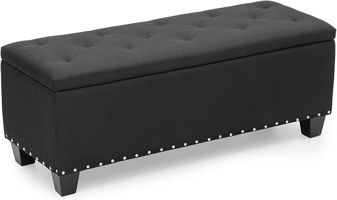 MoNiBloom 42 Inch Long Ottoman with Storage, Black Linen Foot Stool Upholstered Foam Padded Rectangular Fabric Tufted Bench Footrest for Living Room Bedroom Entry with 300 Lbs Capacity-Ruum Studio Home