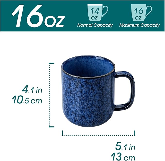 vancasso STARRY Coffee Mugs Set, 16 oz Ceramic Coffee Cups for Americano Hot Tea Iced Coffee Cold Brew Cocoa Milk Stoneware Mugs Set of 6, Dishwasher & Microwave Safe, Blue-Ruum Studio Home