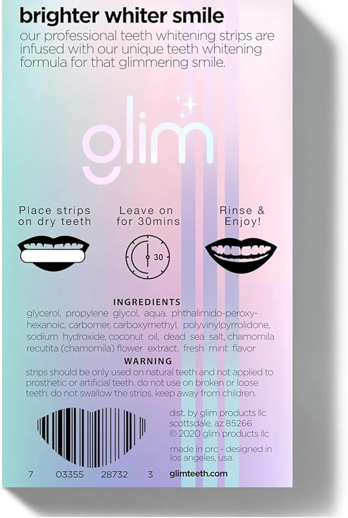 Glim Professional Teeth Whitening Strips| 42 Strips (21 Treatments), Hydrogen-Free, Peroxide-Free, Non-Toxic, Dentist Recommended, Sensitivity Free - Vegan & Cruelty Free - (Mint)-Ruum Studio Home