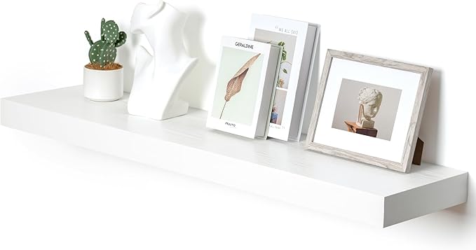 White Floating Shelves for Wall - 48 Inch Wide x 12 Inch Deep Wall Shelves Set of 1 - Rustic Wood Shelves for Living Room, Bathroom, Laundry Room, Bedroom, Kitchen, Home Office-Ruum Studio Home
