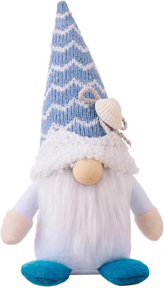 Summer Gnomes Decorations, Beach Gnome Plush Decor for Home Ocean Day Gnomes Tiered Tray Decor Handmade Tomte Swedish Nisse Scandinavian Elf Dwarf,Birthday Gnome Gifts, White-Ruum Studio Home