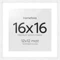 Homeforia 16x16 White Picture Frame, High End Oak 16 x 16 Square Wood Frames with Mat 12 by 12 inches Photo, 16by16 White Wooden Poster Frames Matted to 12x12 Print, Tempered Glass, Wall Kit, Set of 1-Ruum Studio Home