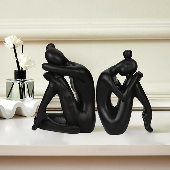 Unique Cast Iron Girl Thinker Bookends, Heavy-Duty Decorative Book Stoppers for Shelves, Creative Home and Office Desk Ornaments, 1 Pair/2 Pieces, 5.9"-Ruum Studio Home