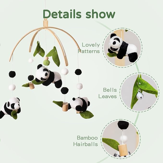 Baby Crib Mobile - Panda Mobile for Crib, Nursery Mobile Decor, Baby Bassinet Mobile Toy - Shower Set for Infant Bedroom Hanging Decoration, Gender Neutral Baby Gift-Ruum Studio Home