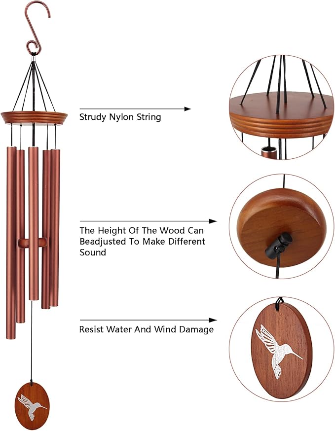 Hummingbird Outdoor Wind Chimes - 33" Tall, Tuned Melody, Memorial Gift for Mom/Grandma, Weather-Resistant, Perfect Decoration for Patio, Garden, Yard & Indoors-Ruum Studio Home