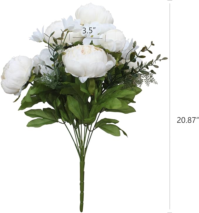 Duovlo Artificial Peony Silk Flowers Fake Flowers Vintage Wedding Home Decoration,Pack of 1 (Spring Milk White)-Ruum Studio Home