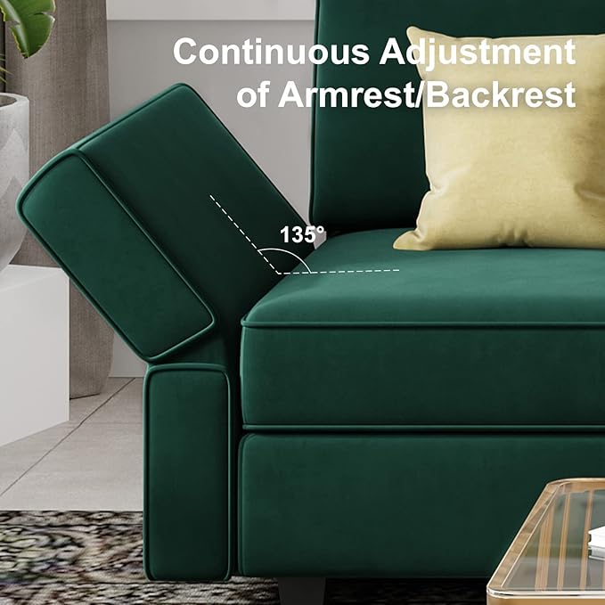 Belffin Modular Sofa Couch with Storage Seats Velvet 3 Seater Sofa for Living Room Green-Ruum Studio Home
