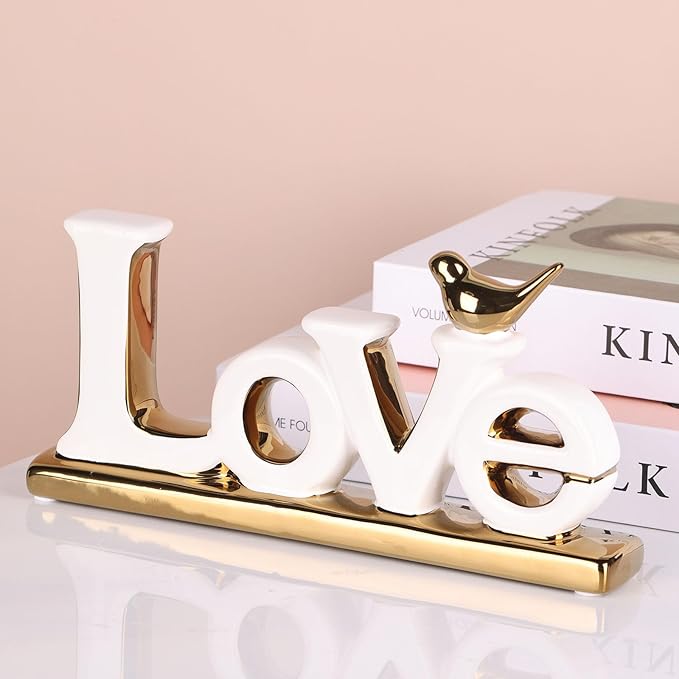 Love Sign Decoration,White and Gold Love Signs for Home Decor Statue,Modern Bird Sculpture Personalized Love Decor,Gold Style Figurine Decorative Ornaments for Living Room,Bedroom,Desktop,Cabinets-Ruum Studio Home