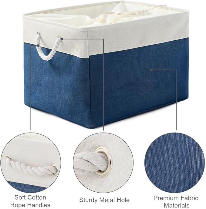 TheWarmHome Organization and Storage Basket for Shelves - Jumbo 3 Pack 20x16x14 inch Collapsible Storage Bins for Organizing, Canves Storage Cubes for Gift Organizer Toys Closet (White & Jean Blue)-Ruum Studio Home