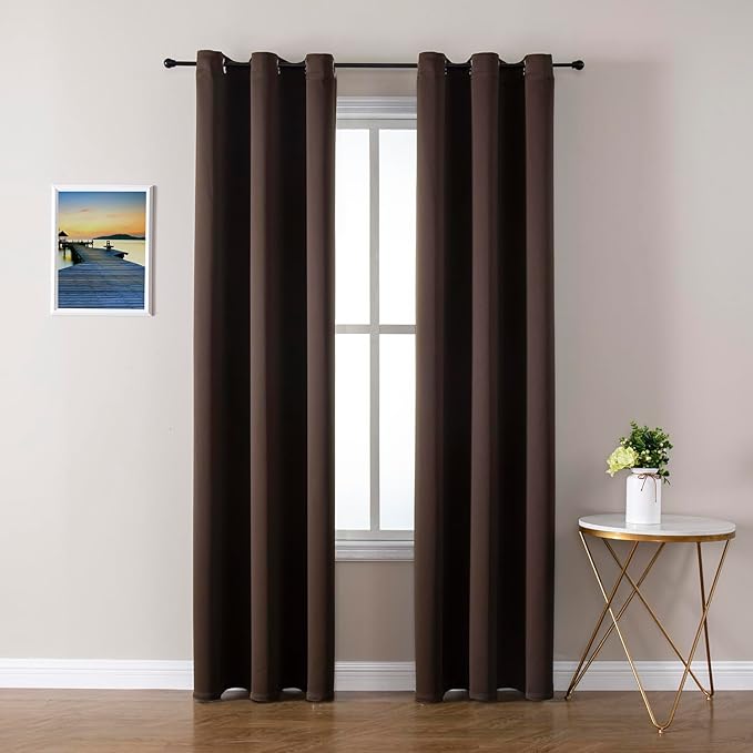 ChrisDowa Brownout Curtains 72 inches Long for Bedroom - 2 Panels Set Grommet Thermal Insulated Room Darkening Curtains for Living Room (Brown, 42 x 72 Inch)-Ruum Studio Home