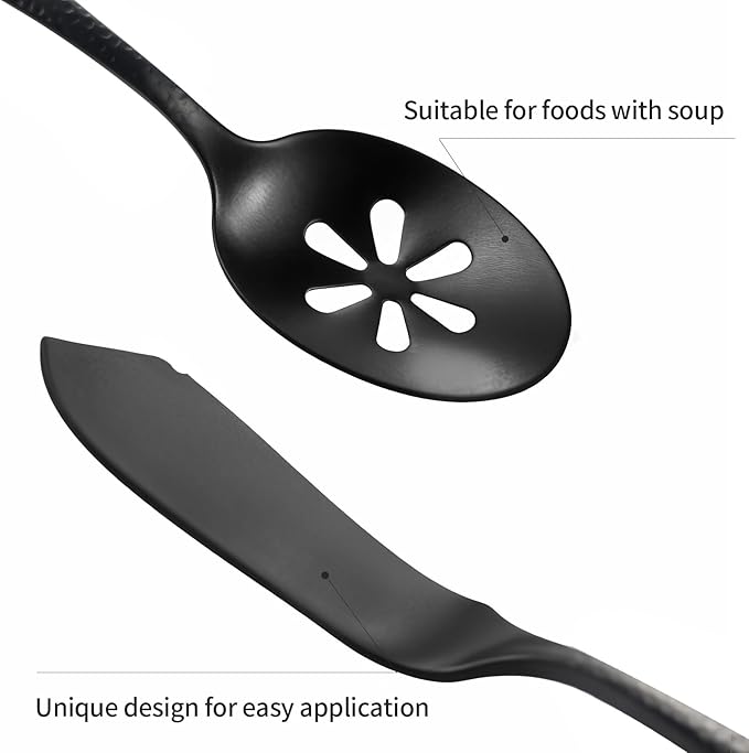 Silverware 45-Piece Matte Black Hammered Flatware Set with Serving Utensils, Stainless Steel Thick Handle Matte Polished Cutlery Set for Wedding Hotel Restaurant, Service for 8-Ruum Studio Home