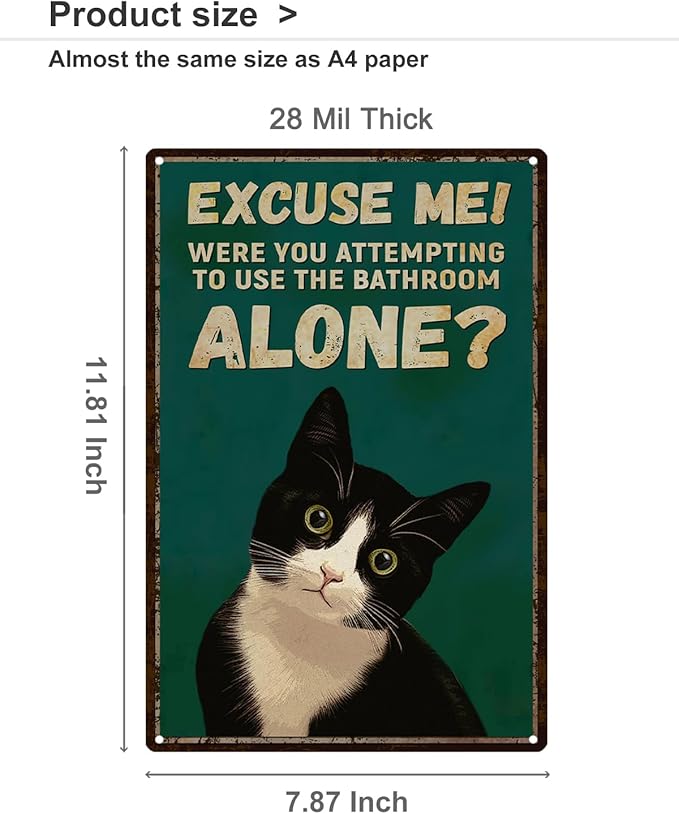 ALKB Funny Tuxedo Cat Metal Signs Black Cat Metal Poster Tuxedo Cat Lover Gift Vintage Bathroom Wall Decor 8 x 12 Inch-Ruum Studio Home