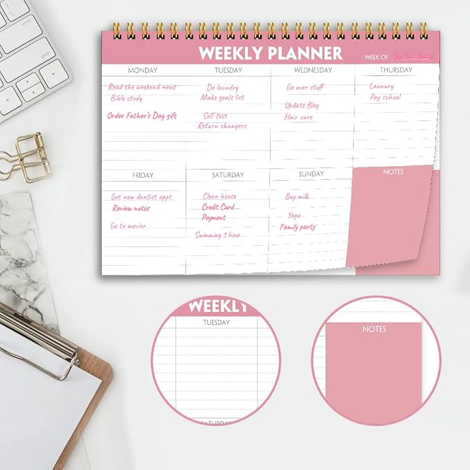 Weekly Planner Notepad - 7" x 10" Weekly Pad Organizers Habit Tracker Journal for Man & Women, 52 Sheets, 100gsm Paper, Undated Weekly To Do List Notepad with Your Life, Pink-Ruum Studio Home