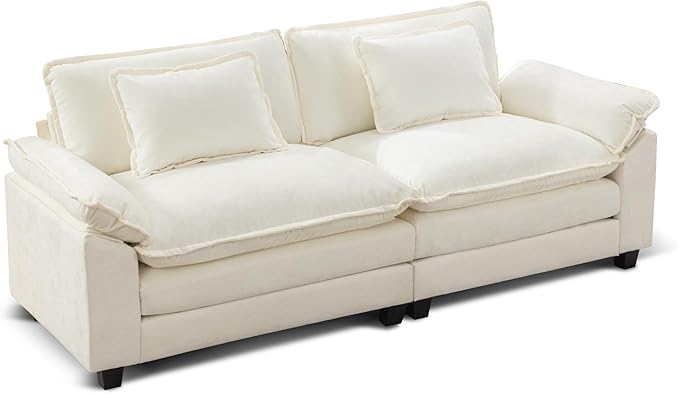 URRED Modular Sectional Sofa Comfy Cloud Couch, Modern Chenille Sofa Sleeper Deep Seat Couches with Ottoman/Pillows for Living Room (White, 82.6'')-Ruum Studio Home