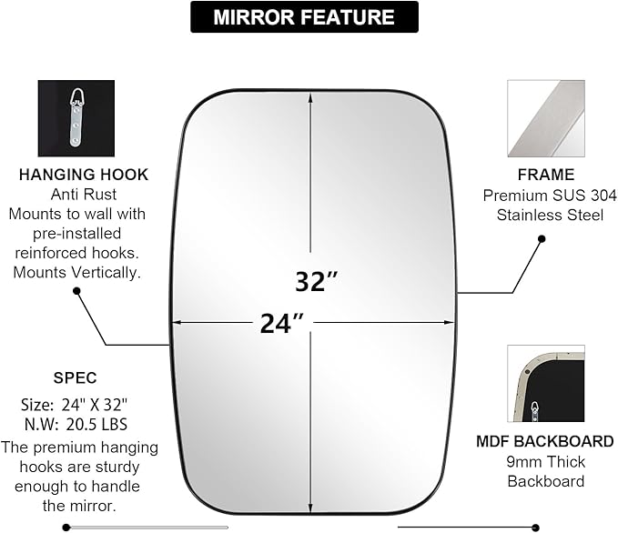 ANDY STAR Brushed Nickel Mirror, 24x32’’ Oval Mirror for Bathroom, Brushed Nickel Oblong Bathroom Mirror for Over Sink, Modern Anti Rust Silver Vanity Mirror-Ruum Studio Home