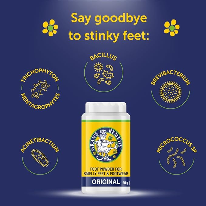 Gran's Remedy Shoe Deodorizer and Foot Powder for Smelly Feet - Effective Shoe Odor Eliminator in Travel Size - Absorbs Sweat and Moisture for Shoes and Feet - Unscented-Ruum Studio Home