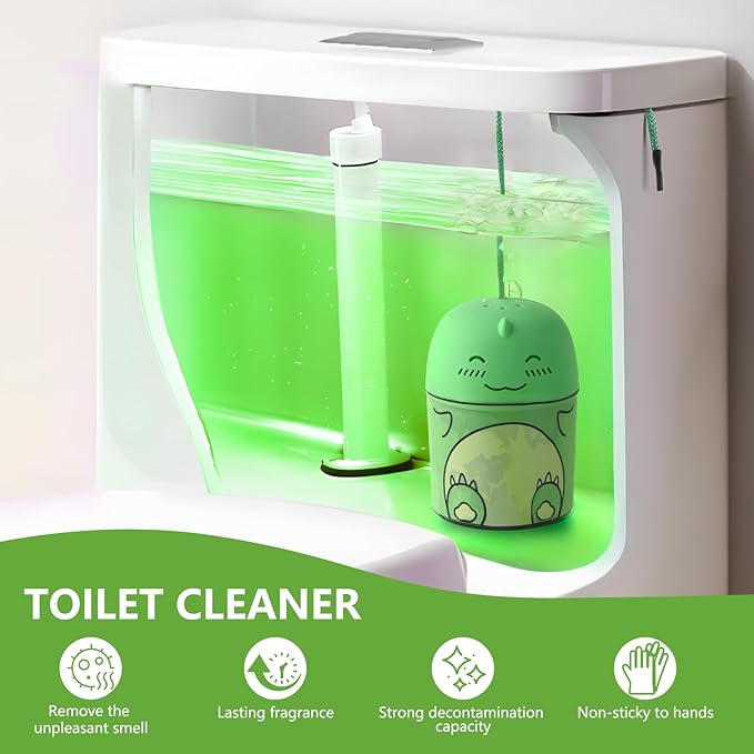 Toilet Bowl Cleaner-Cute Dinosaur-Shaped Toilet Bowl Cleaner Bottle Automatic Bathroom Toilet Tank Cleaner Easy-To-Use Septic Safe Toilet Cleaner in Bottle with Jasmine Scent (1, green)-Ruum Studio Home
